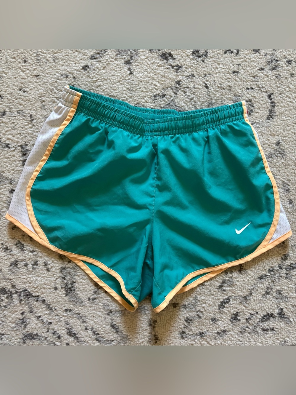 Nike Girls size M Teal Athletic Shorts with Orange Trim